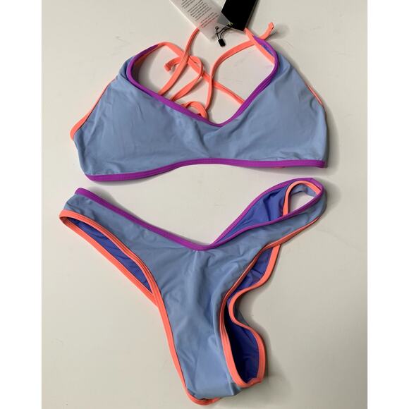 OneOne Swimwear Set Bikini New Blue Neon Womens Large - Picture 3 of 14
